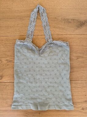 Free People Pointelle Lace-Trim Halter Tank Top - Light Sage